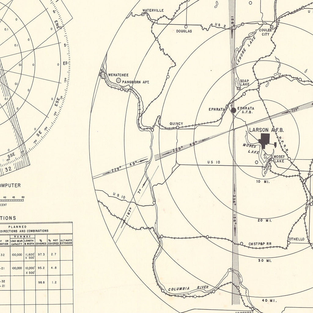 Vintage Map of the Larson Air Force Base Vicinity, 1951