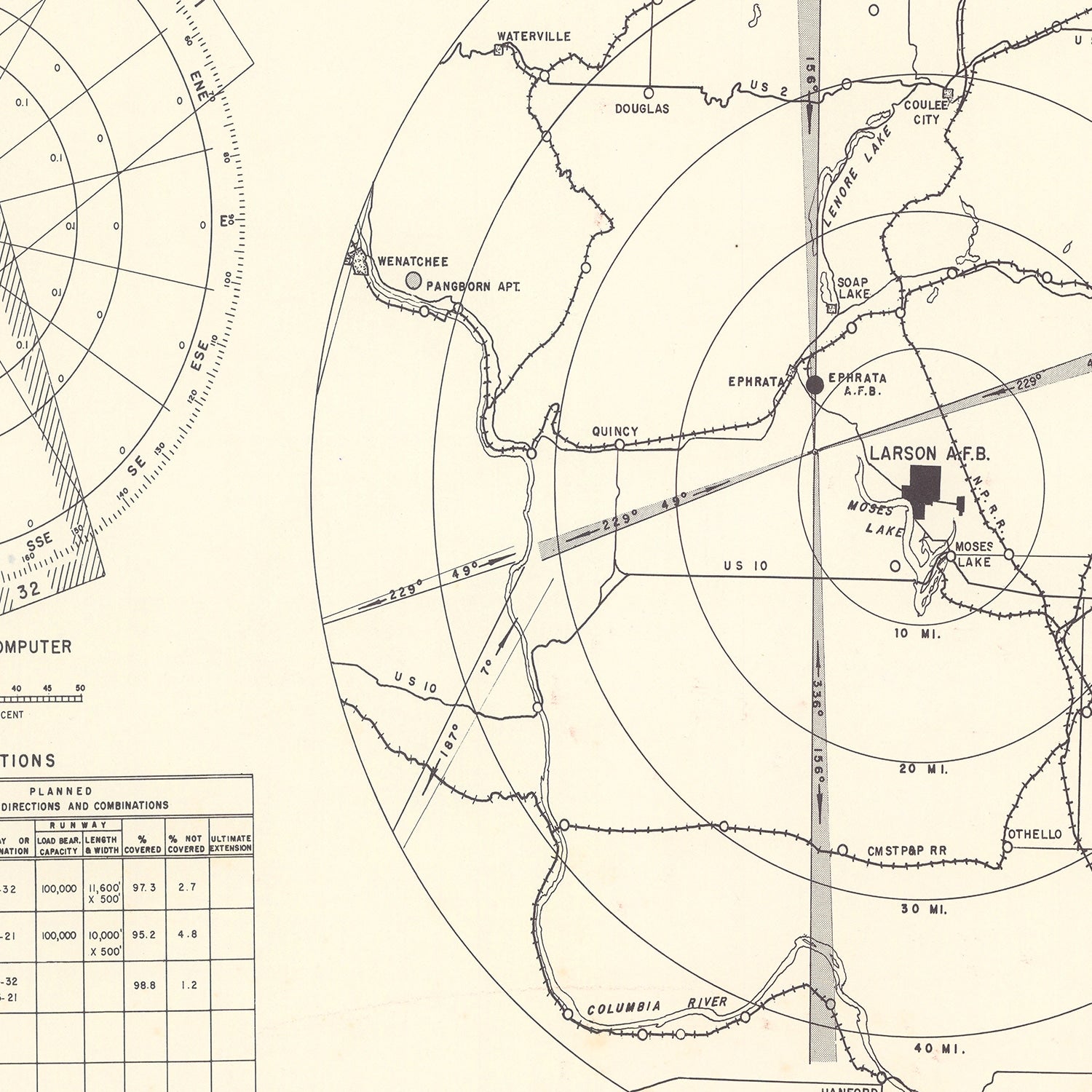 Vintage Map of the Larson Air Force Base Vicinity, 1951