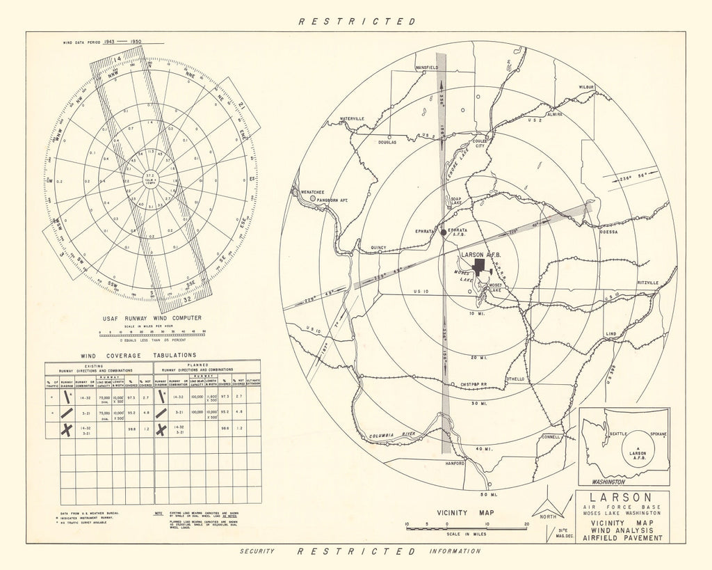 Vintage Map of the Larson Air Force Base Vicinity, 1951
