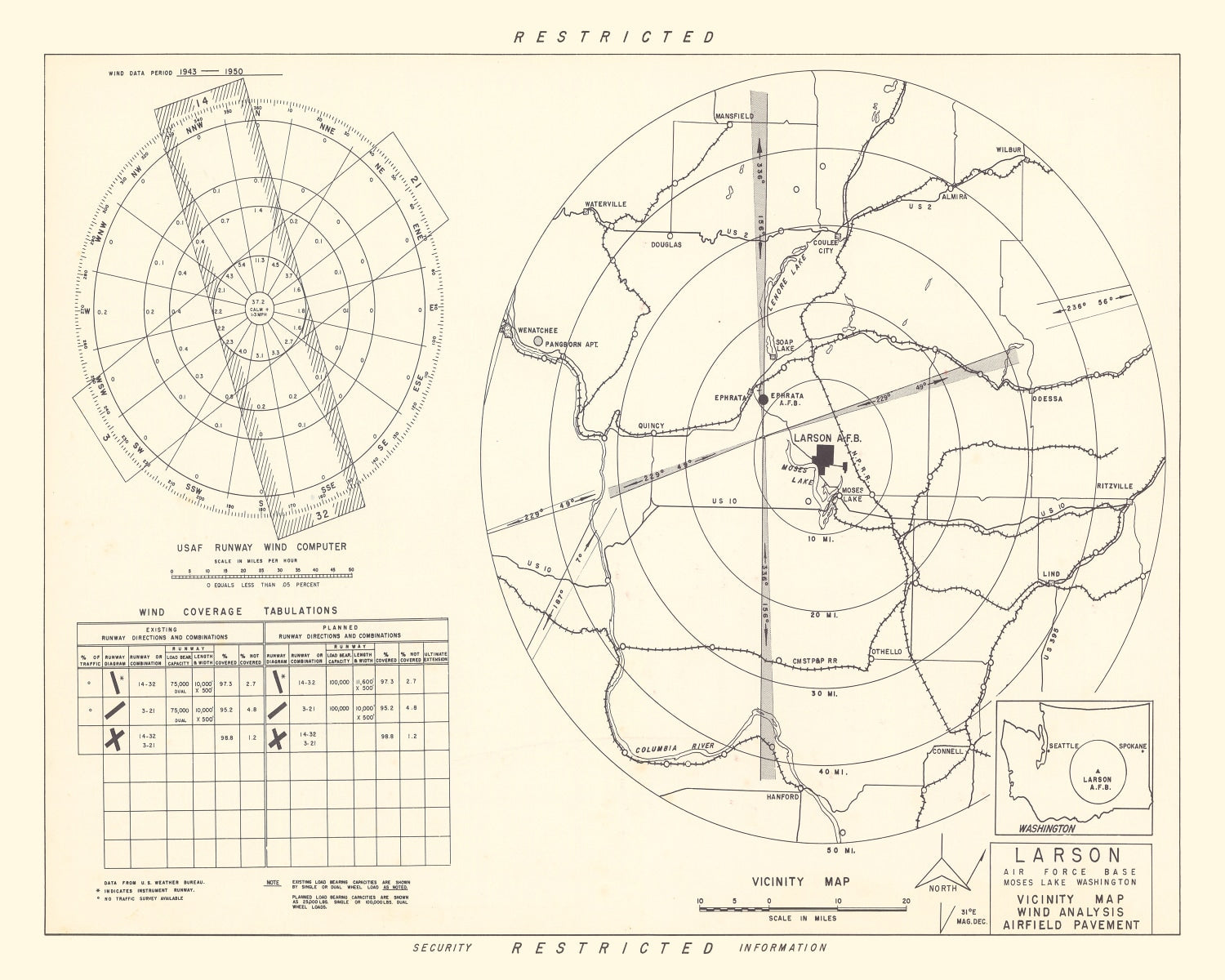 Vintage Map of the Larson Air Force Base Vicinity, 1951