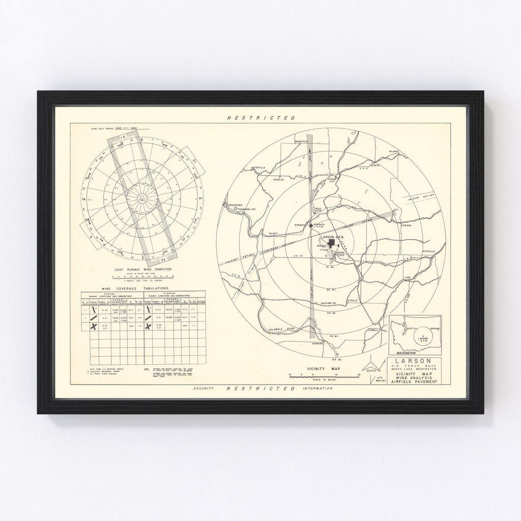 Vintage Map of the Larson Air Force Base Vicinity, 1951