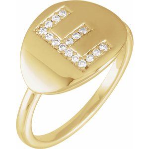 14K Yellow Gold 1/10 CTW Natural Diamond Initial E Signet Ring