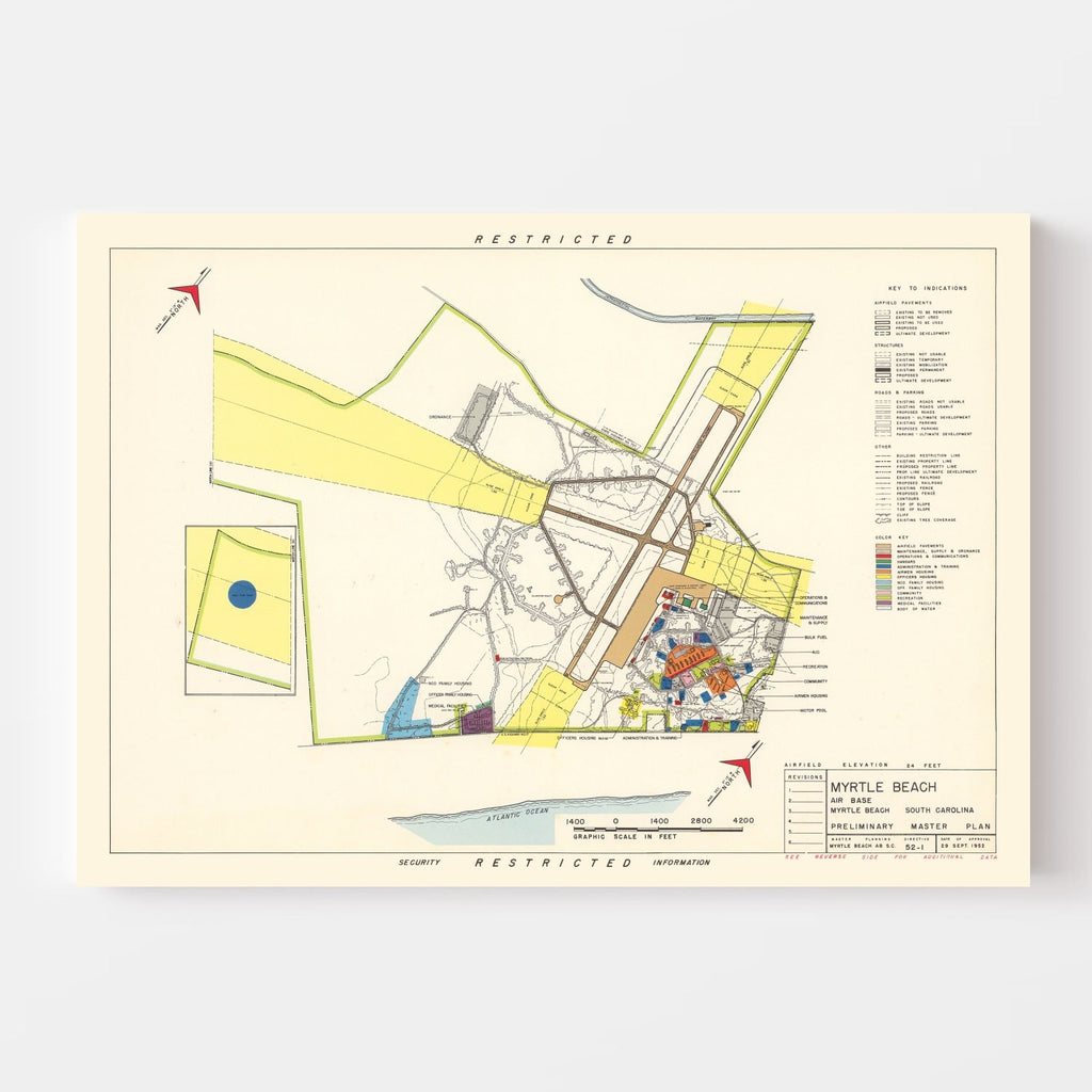 Vintage Map of Myrtle Beach Air Base, 1952