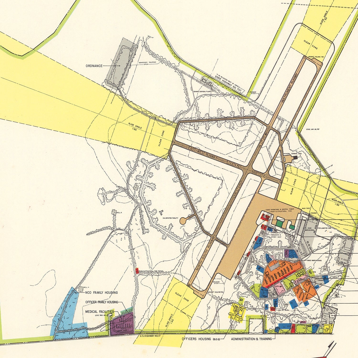 Vintage Map of Myrtle Beach Air Base, 1952