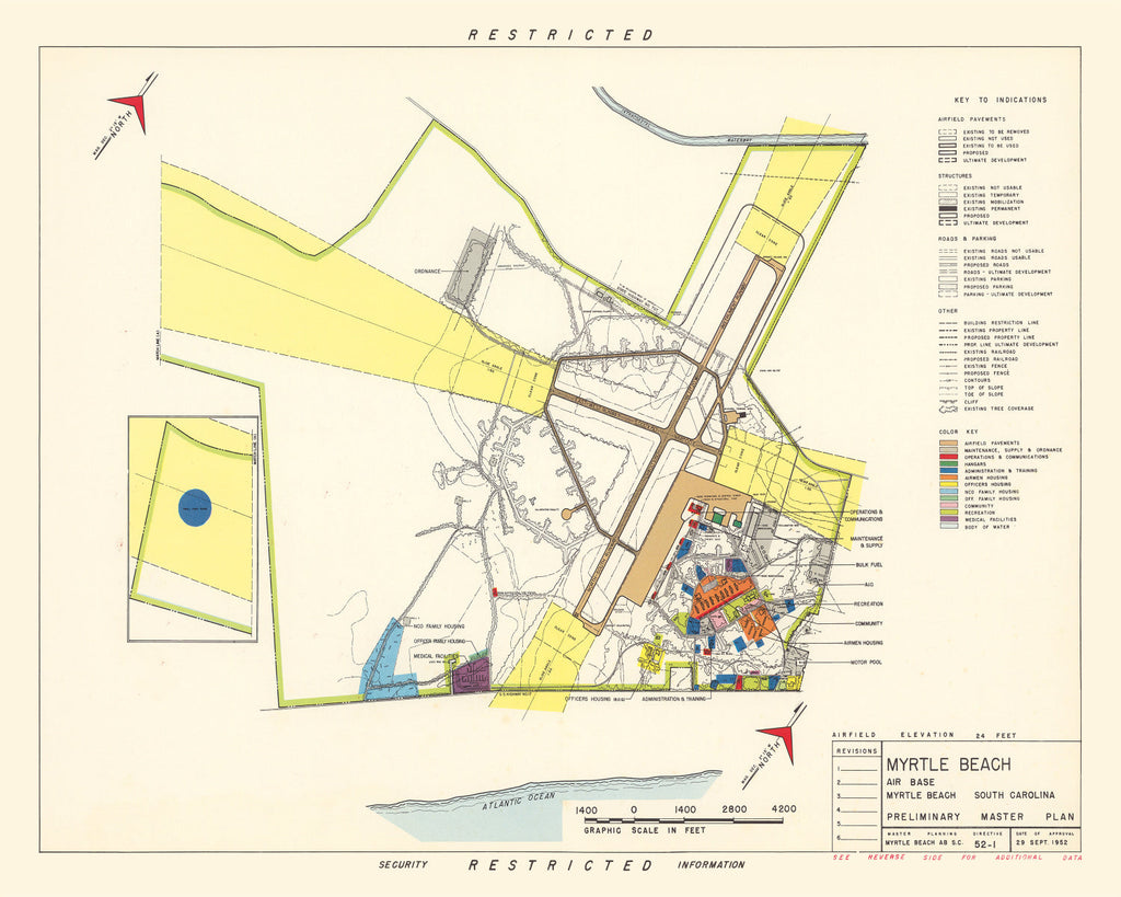 Vintage Map of Myrtle Beach Air Base, 1952