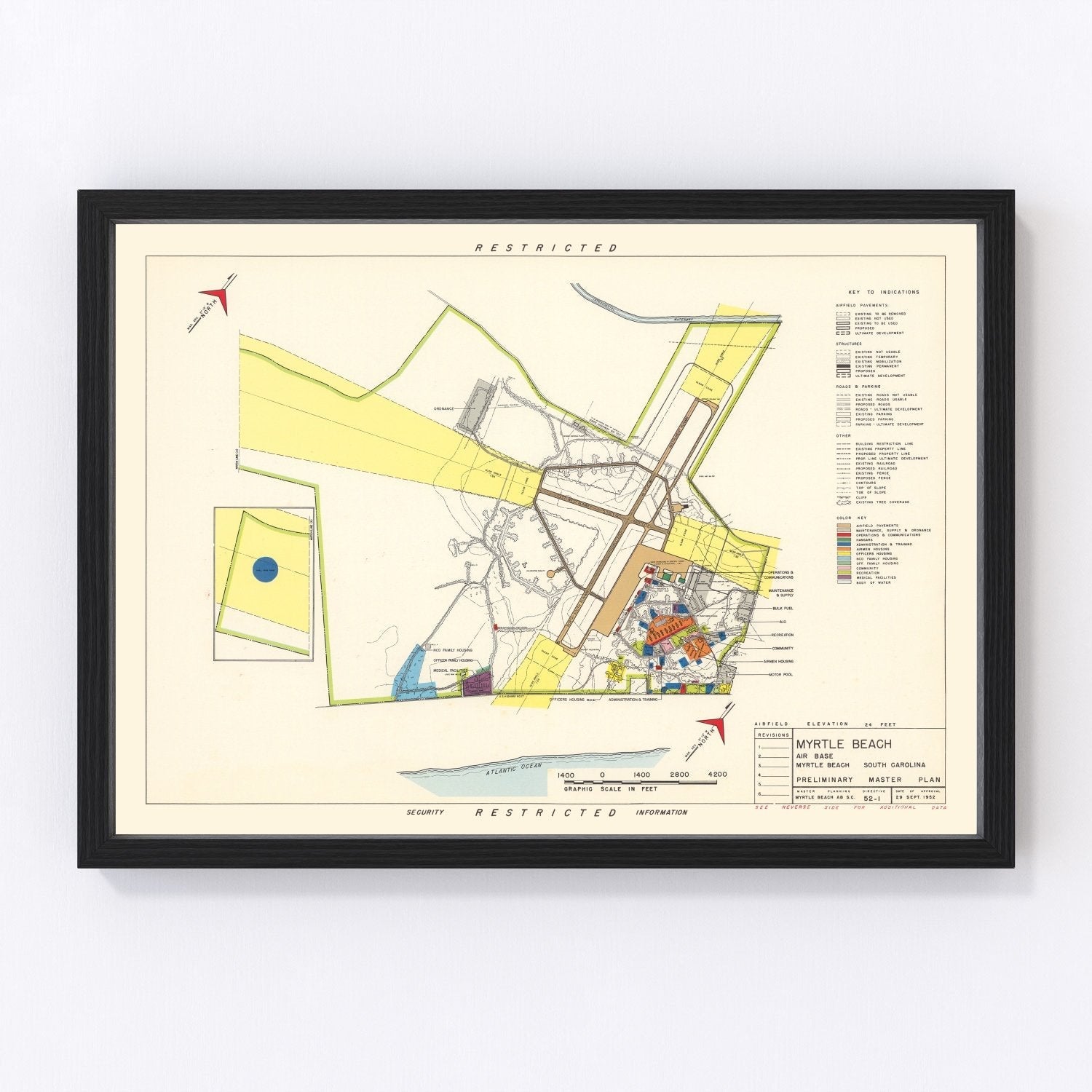Vintage Map of Myrtle Beach Air Base, 1952