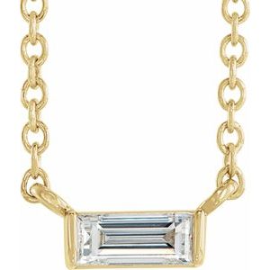 14K Yellow Gold 1/8 CT Natural Diamond Solitaire 16-18" Necklace