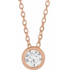 14K Rose Gold 1/6 CT Natural Diamond Bezel-Set 16-18" Necklace