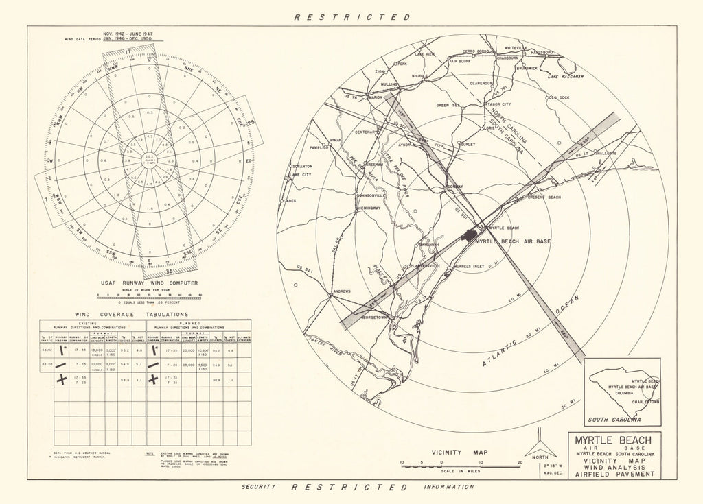 Vintage Map of the Myrtle Beach Air Base Vicinity, 1952