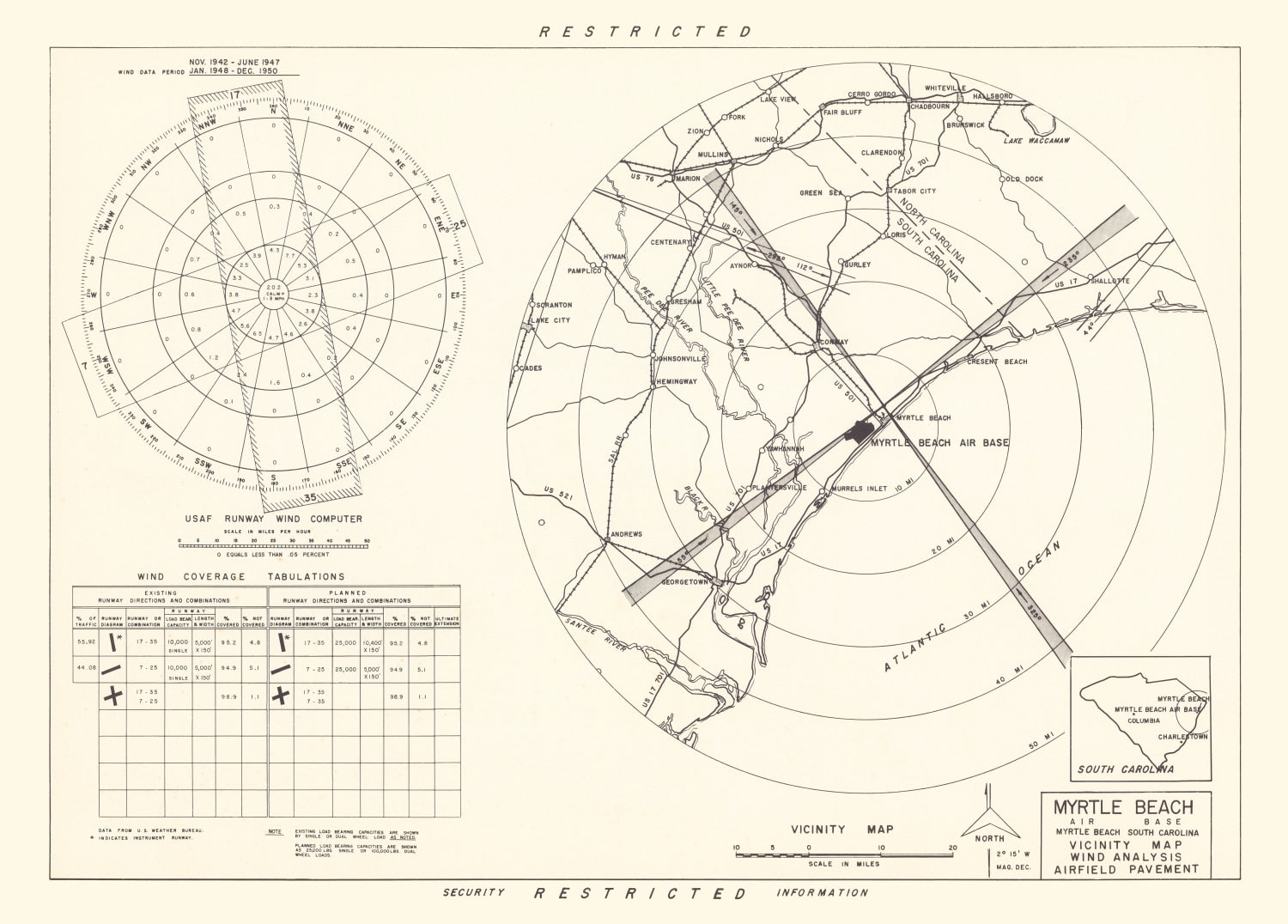 Vintage Map of the Myrtle Beach Air Base Vicinity, 1952