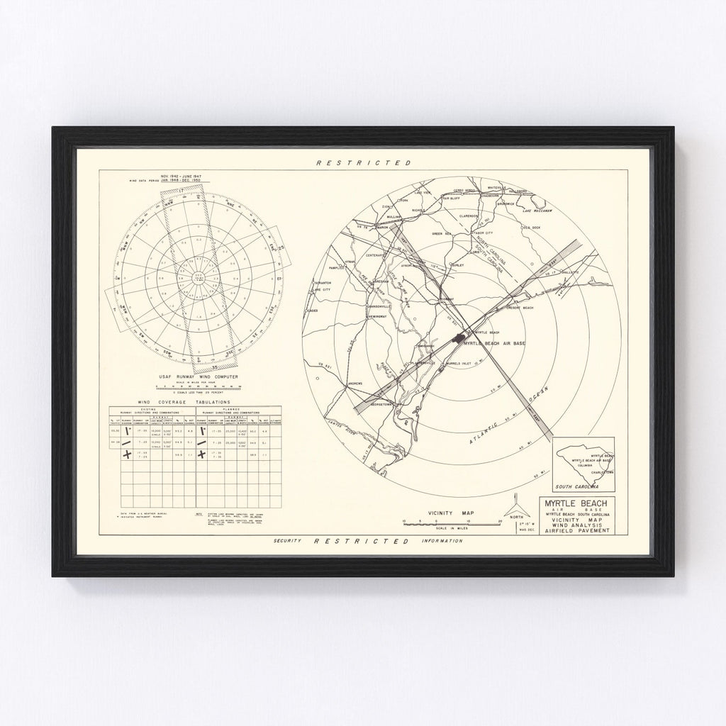 Vintage Map of the Myrtle Beach Air Base Vicinity, 1952