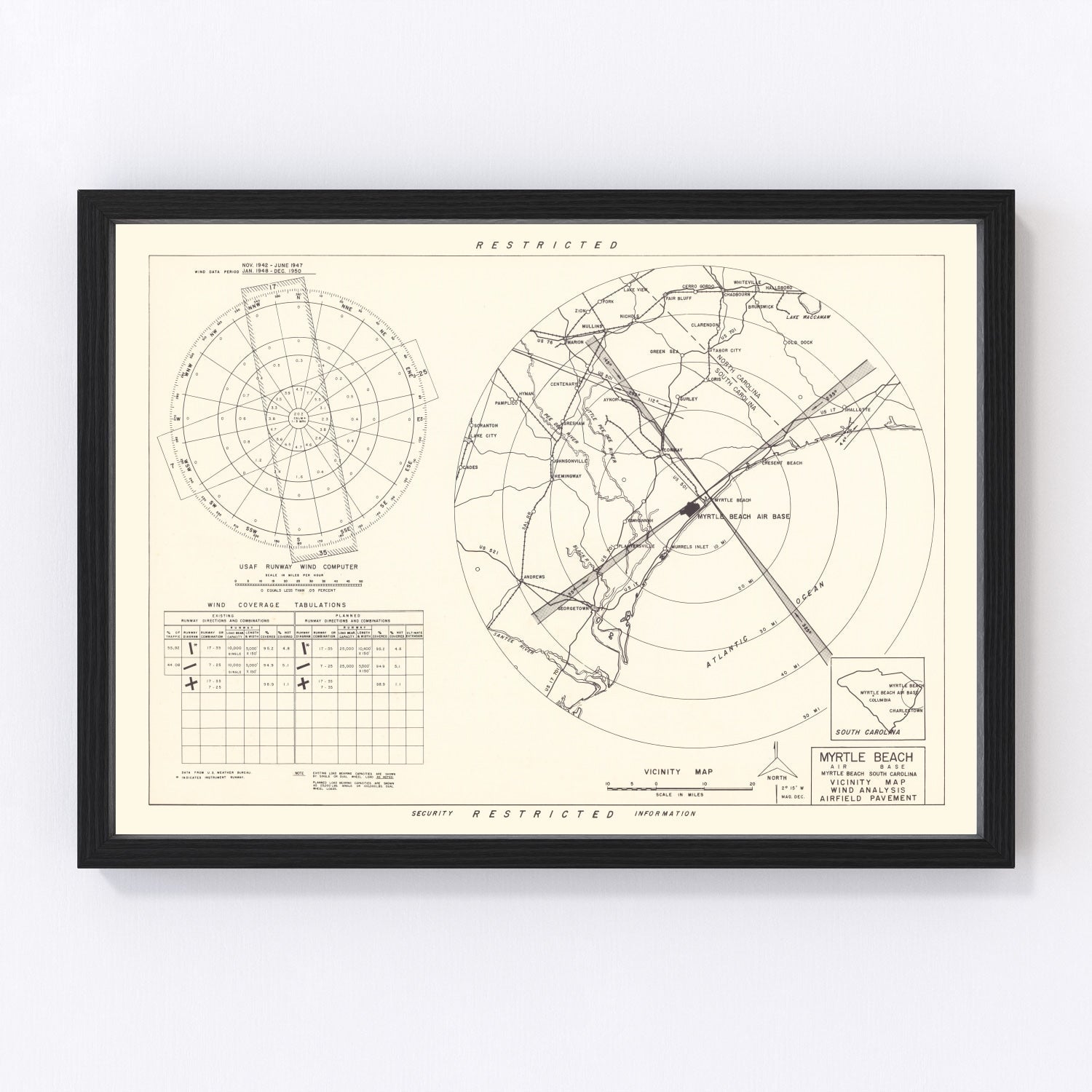 Vintage Map of the Myrtle Beach Air Base Vicinity, 1952