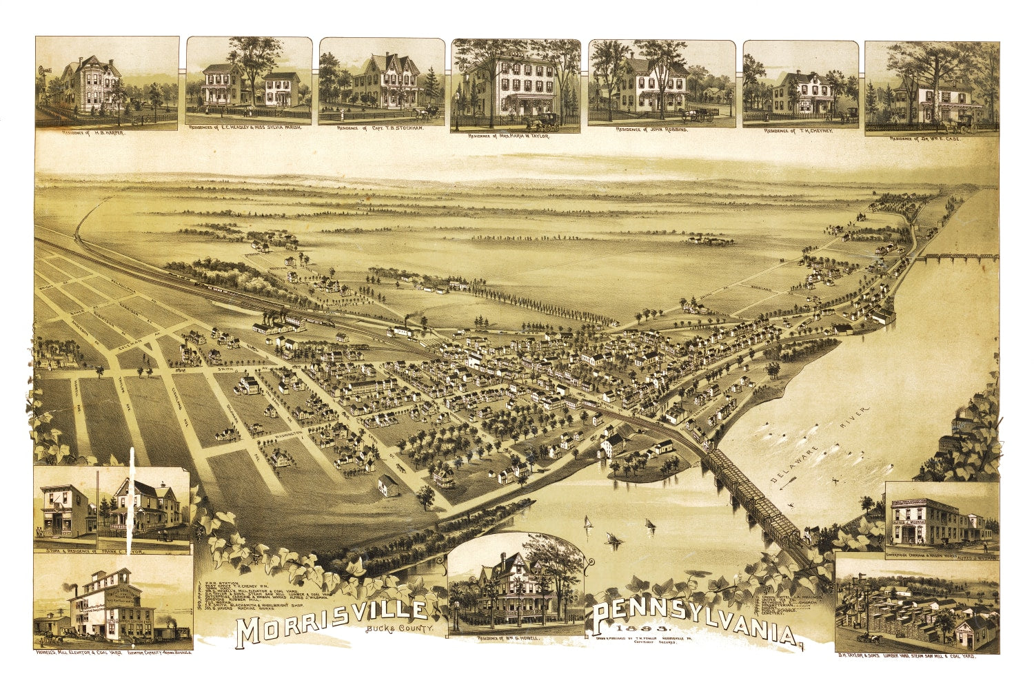 Vintage Map of Morrisville, Pennsylvania 1893