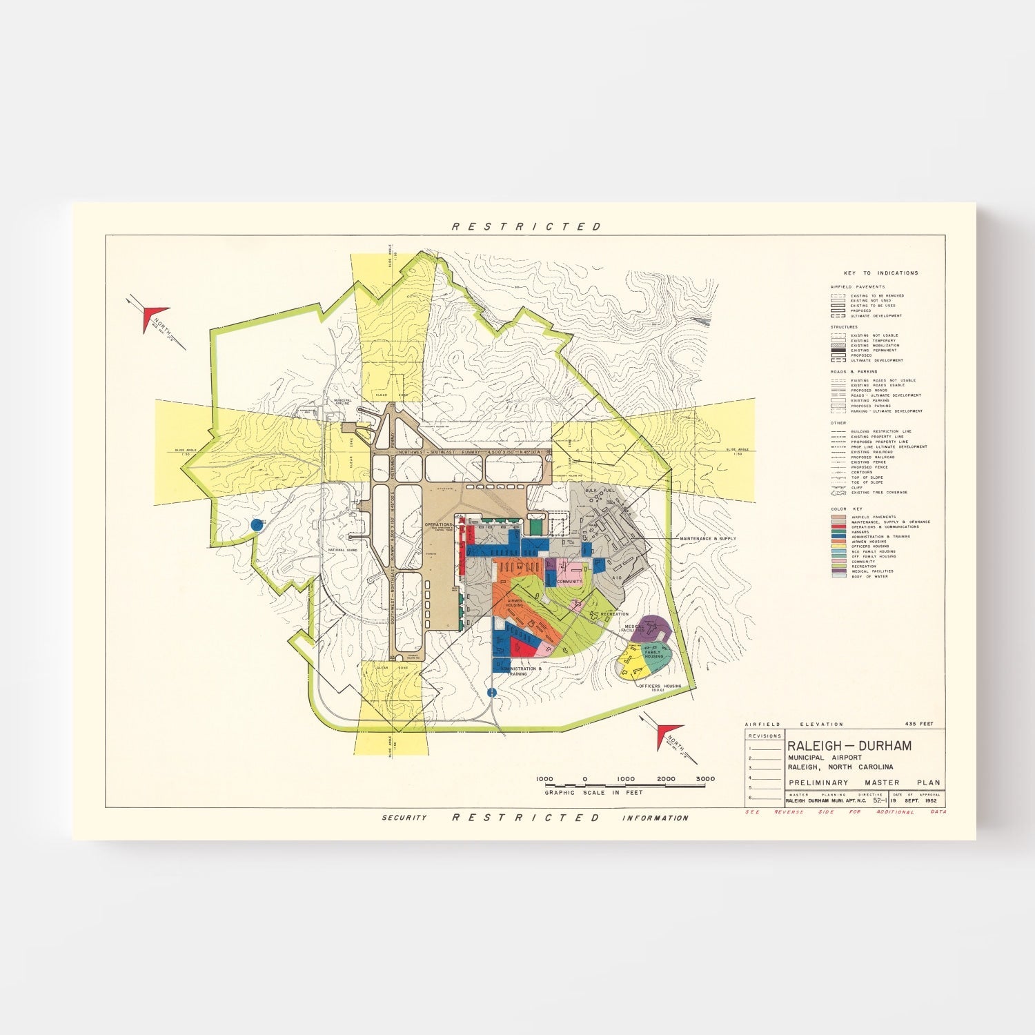 Vintage Map of Raleigh - Durham Municipal Airport, 1952