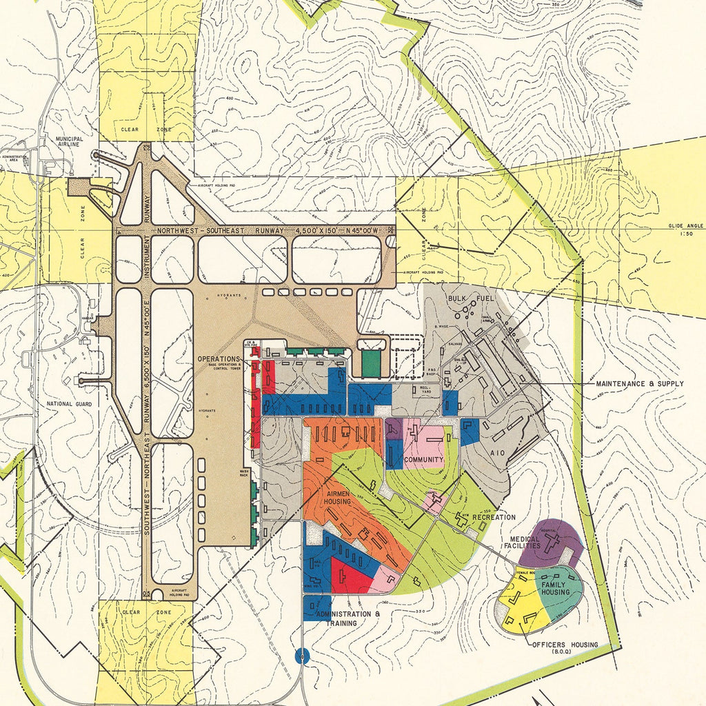 Vintage Map of Raleigh - Durham Municipal Airport, 1952