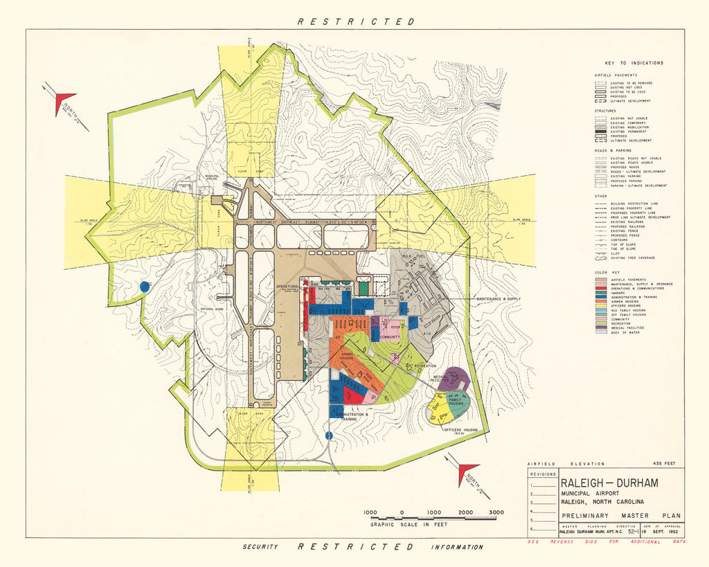 Vintage Map of Raleigh - Durham Municipal Airport, 1952
