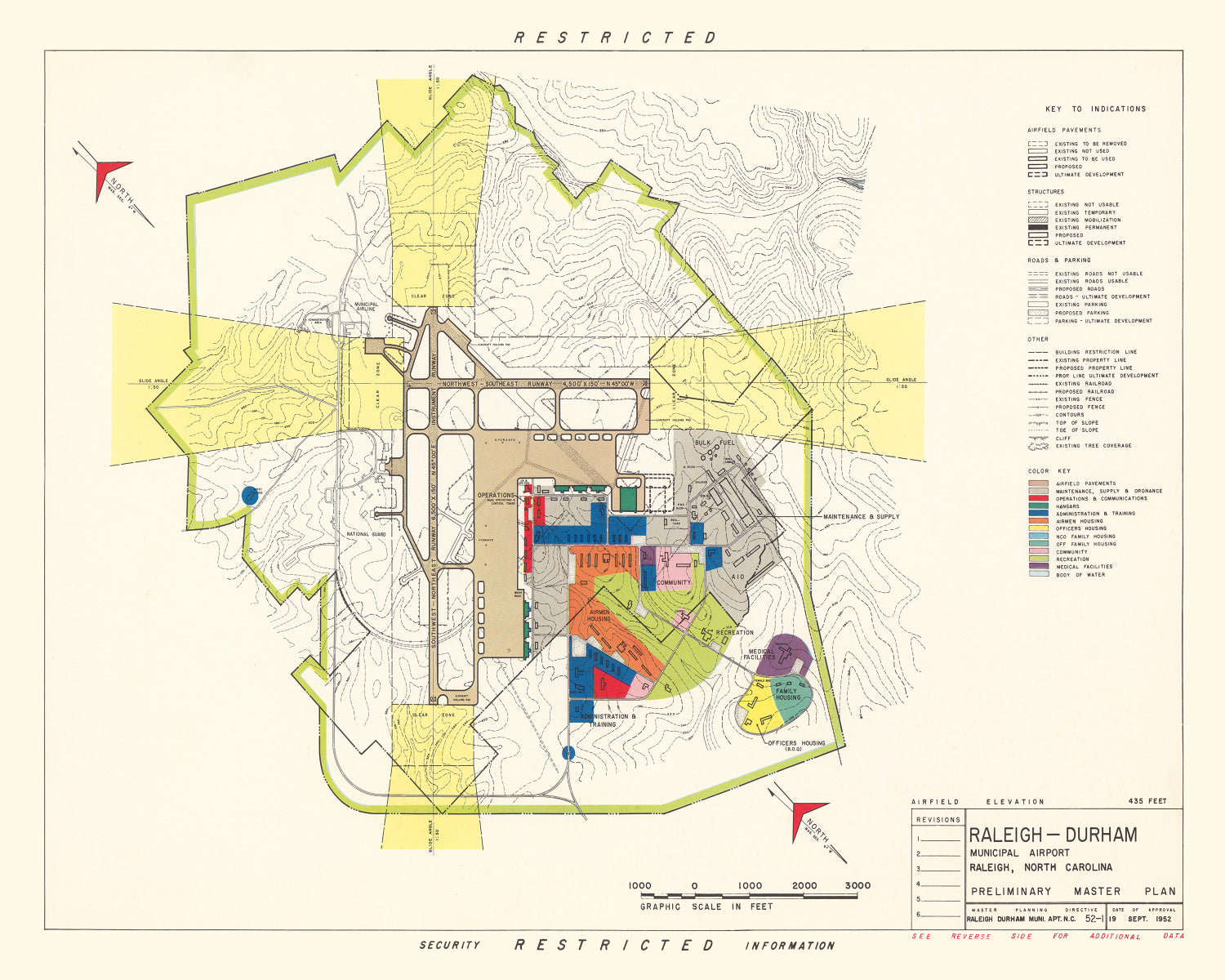 Vintage Map of Raleigh - Durham Municipal Airport, 1952