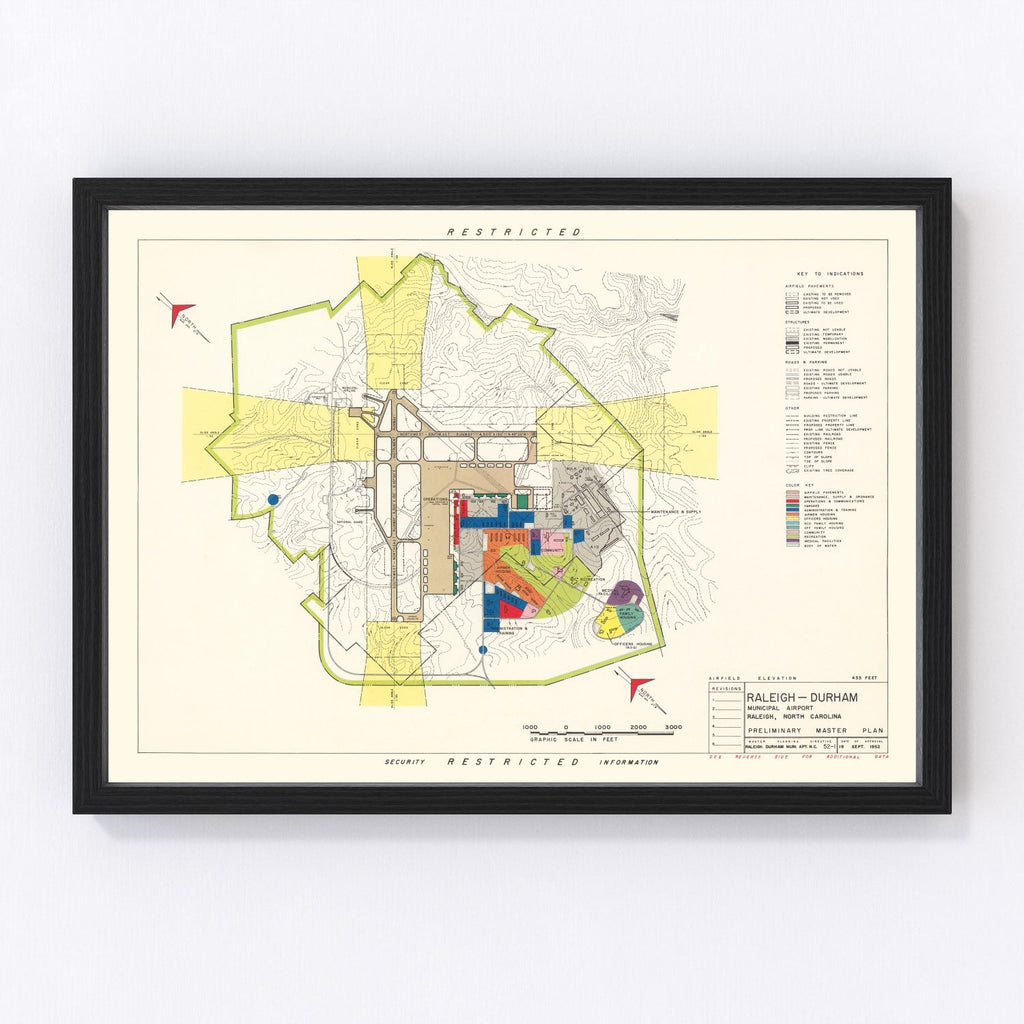Vintage Map of Raleigh - Durham Municipal Airport, 1952