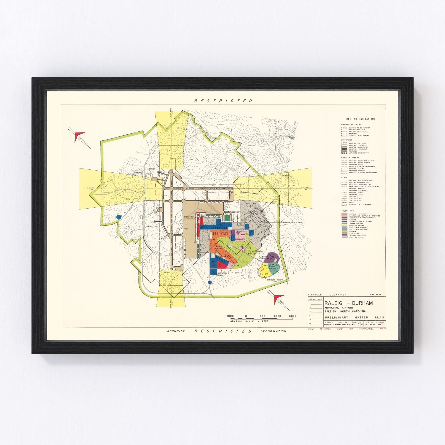 Vintage Map of Raleigh - Durham Municipal Airport, 1952