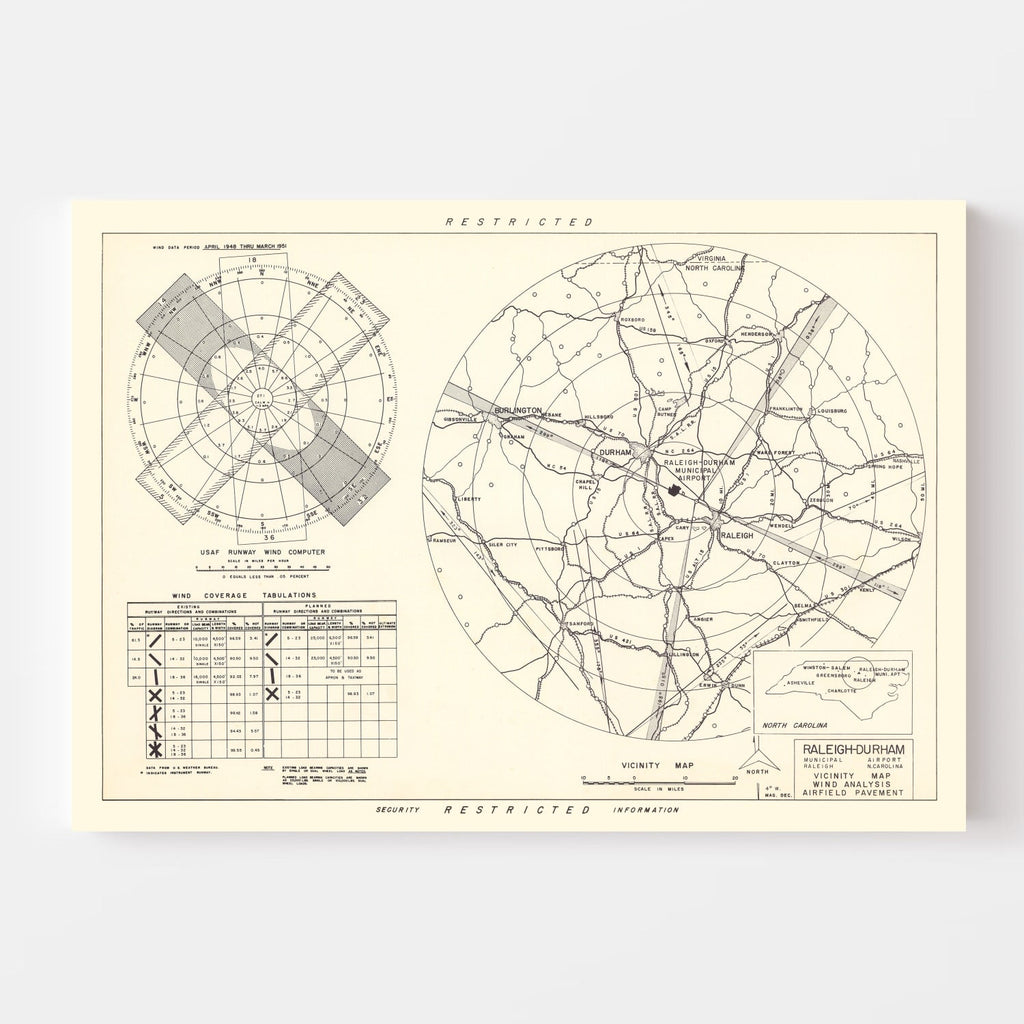 Vintage Map of the Raleigh - Durham Municipal Airport Vicinity, 1952
