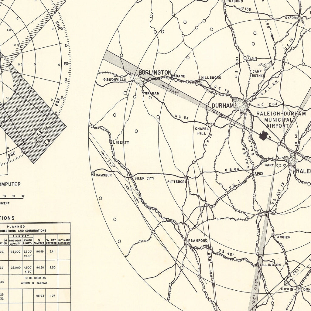 Vintage Map of the Raleigh - Durham Municipal Airport Vicinity, 1952