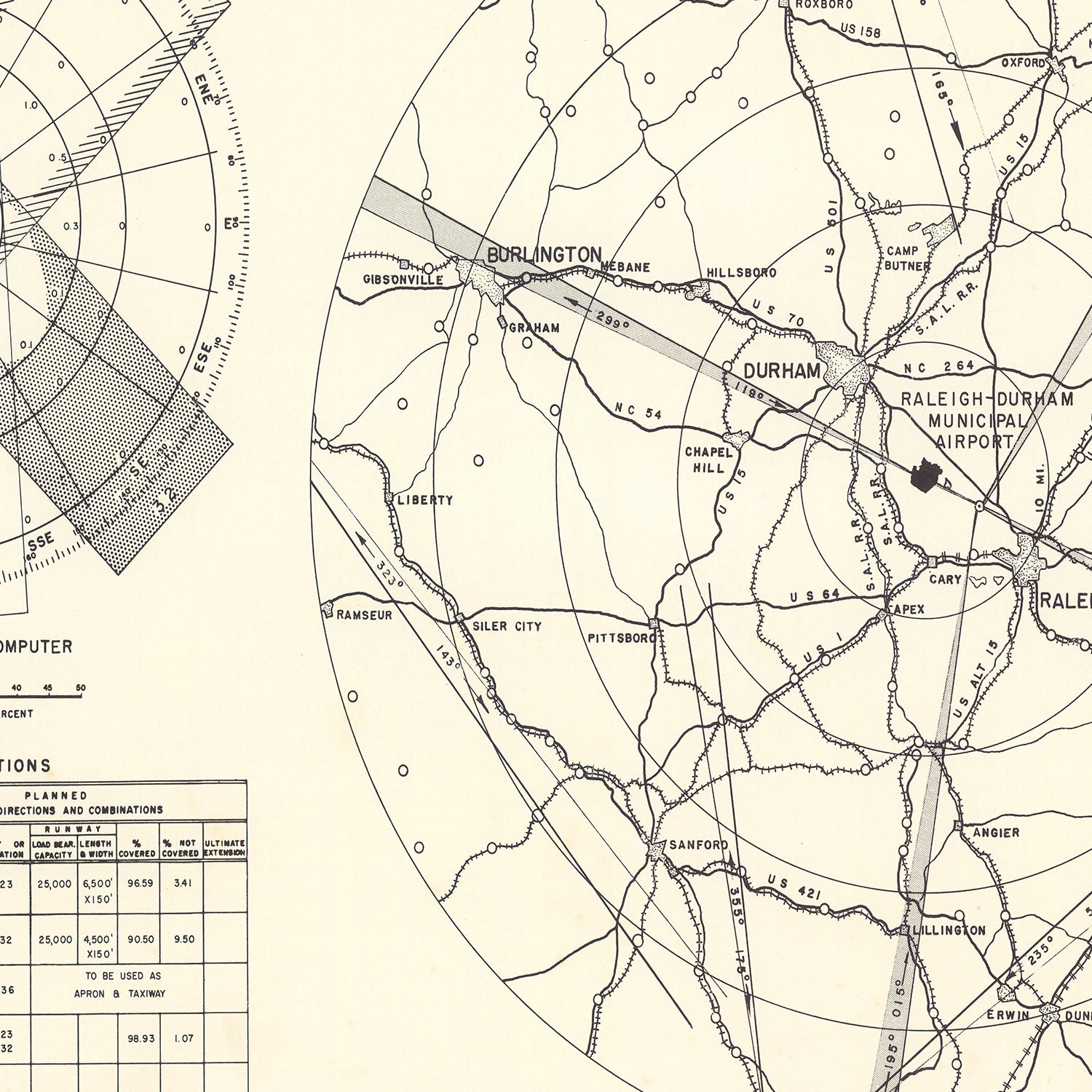 Vintage Map of the Raleigh - Durham Municipal Airport Vicinity, 1952