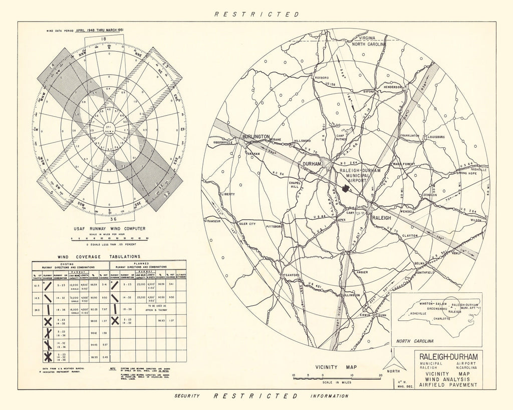 Vintage Map of the Raleigh - Durham Municipal Airport Vicinity, 1952