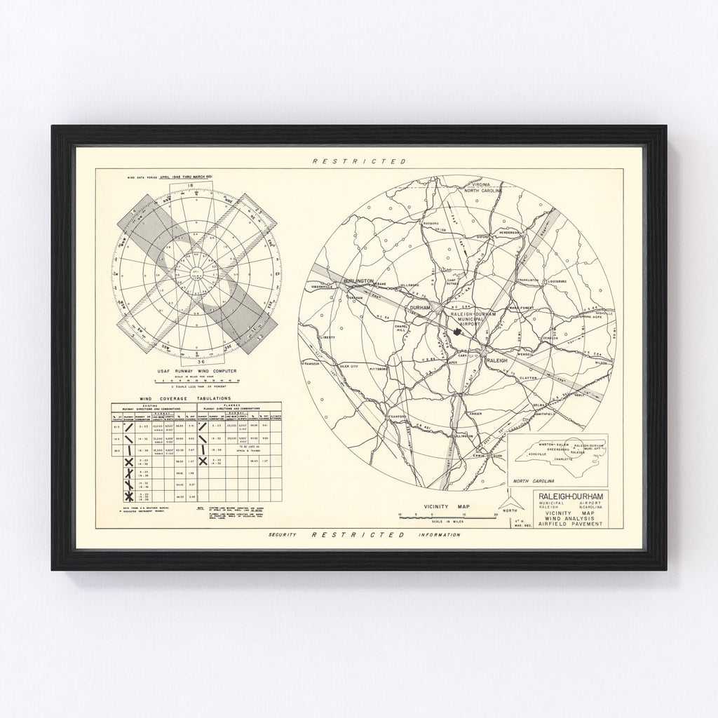 Vintage Map of the Raleigh - Durham Municipal Airport Vicinity, 1952