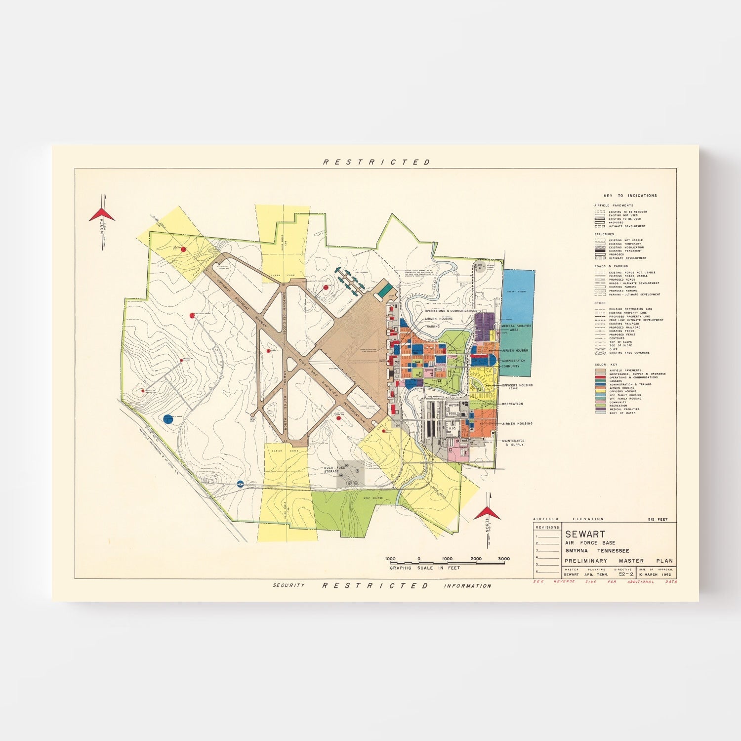 Vintage Map of Sewart Air Force Base, 1952