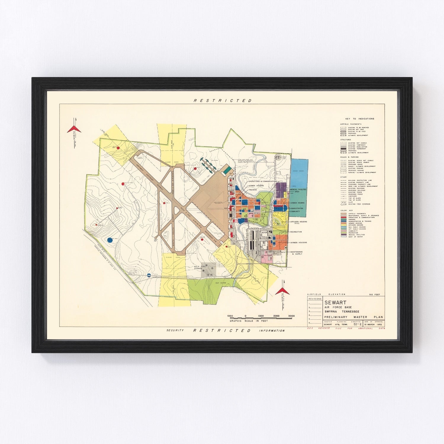 Vintage Map of Sewart Air Force Base, 1952