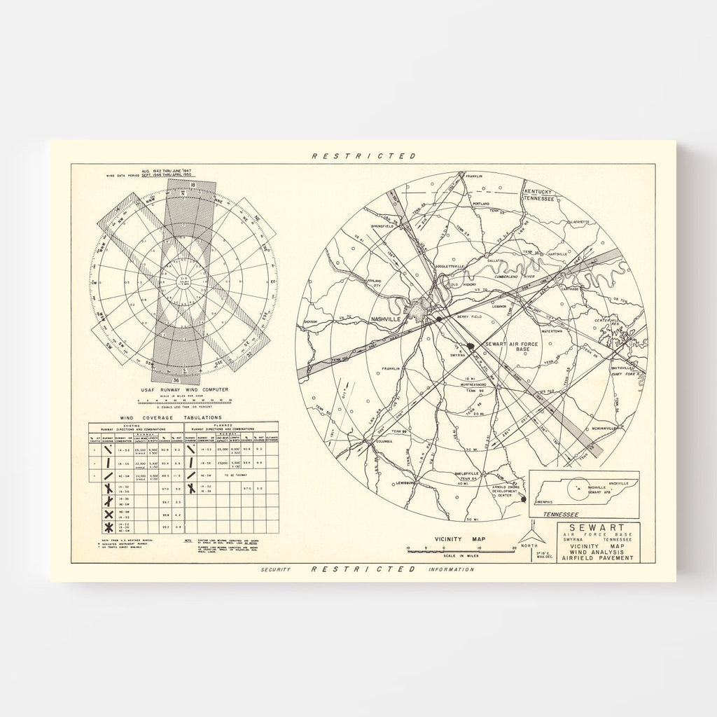 Vintage Map of the Sewart Air Force Base Vicinity, 1952
