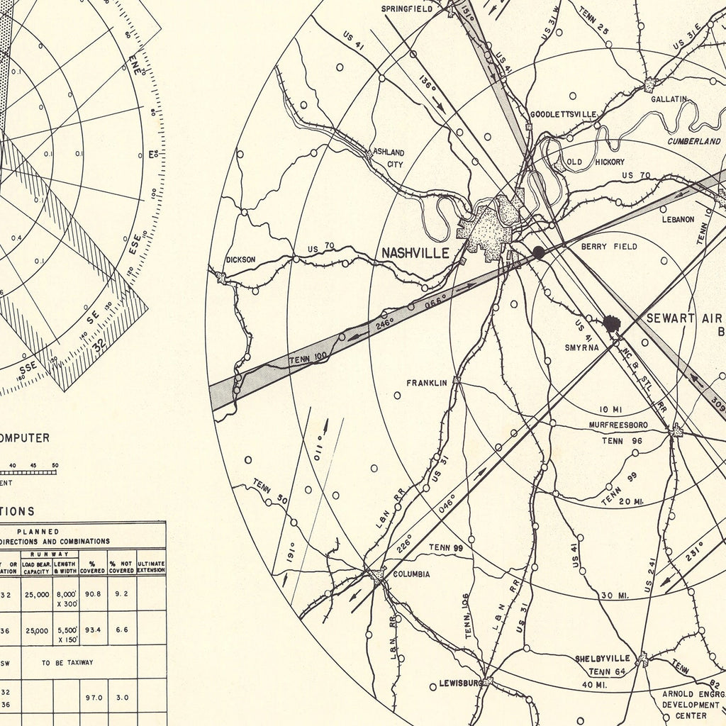 Vintage Map of the Sewart Air Force Base Vicinity, 1952