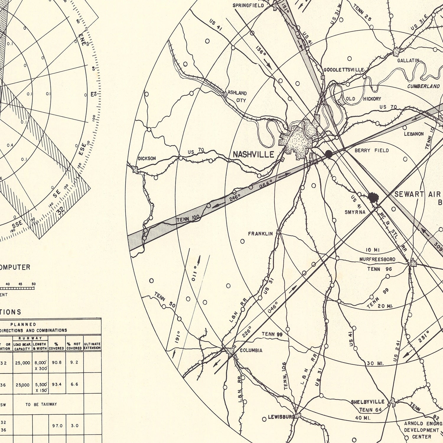 Vintage Map of the Sewart Air Force Base Vicinity, 1952