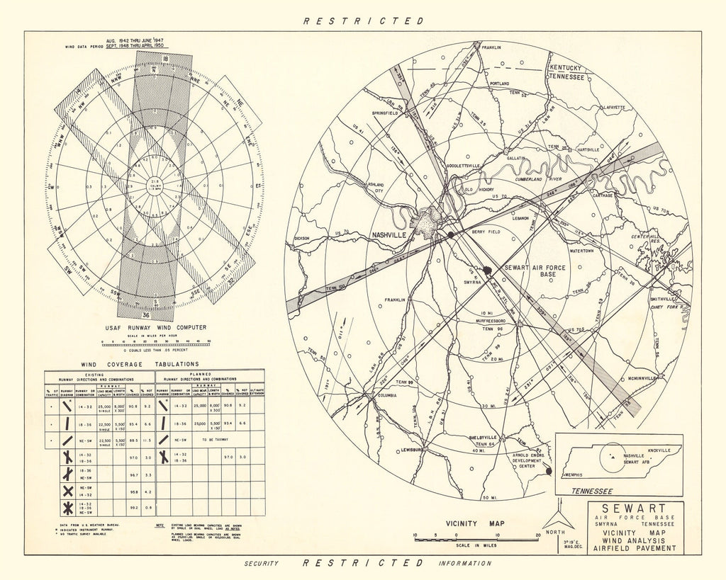 Vintage Map of the Sewart Air Force Base Vicinity, 1952
