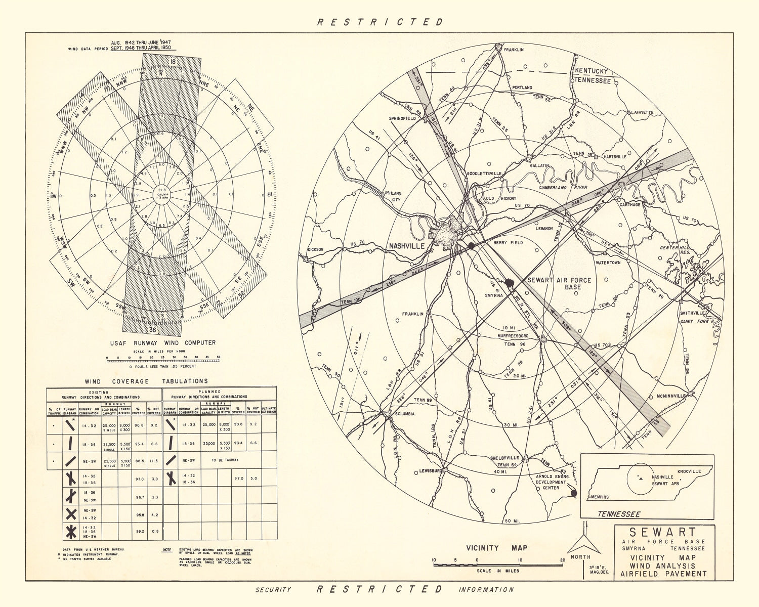 Vintage Map of the Sewart Air Force Base Vicinity, 1952