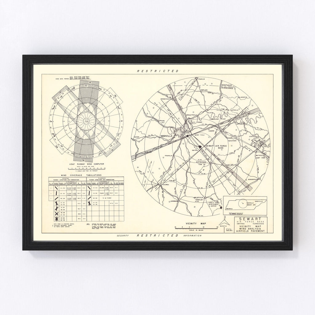 Vintage Map of the Sewart Air Force Base Vicinity, 1952
