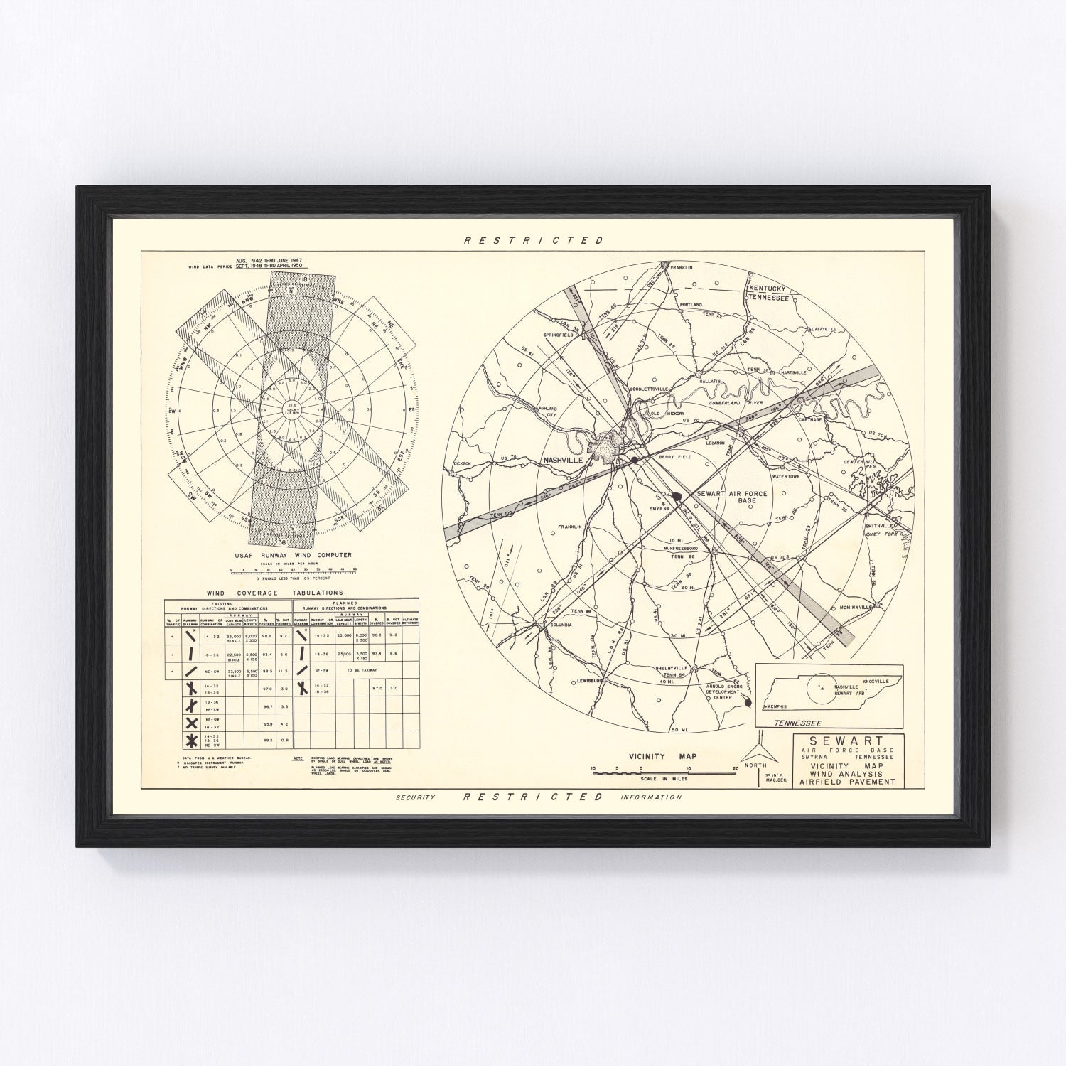 Vintage Map of the Sewart Air Force Base Vicinity, 1952