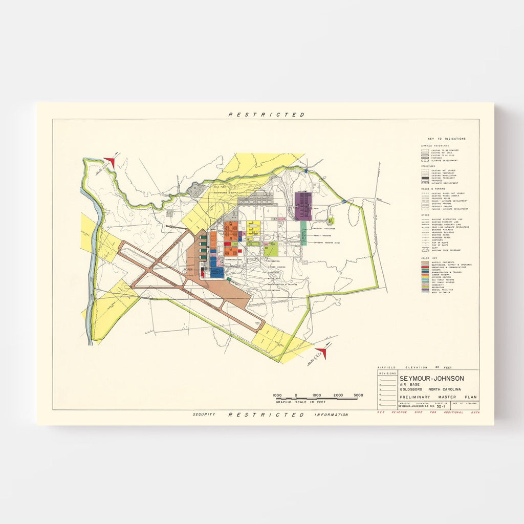Vintage Map of Seymour - Johnson Air Base, 1953