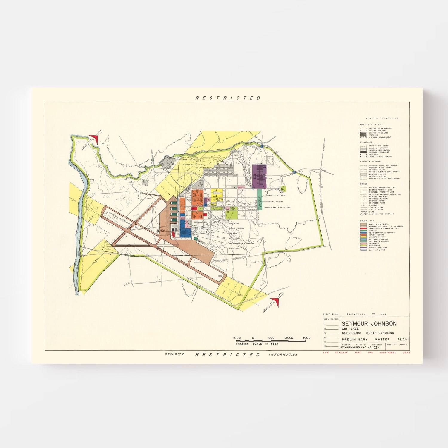 Vintage Map of Seymour - Johnson Air Base, 1953