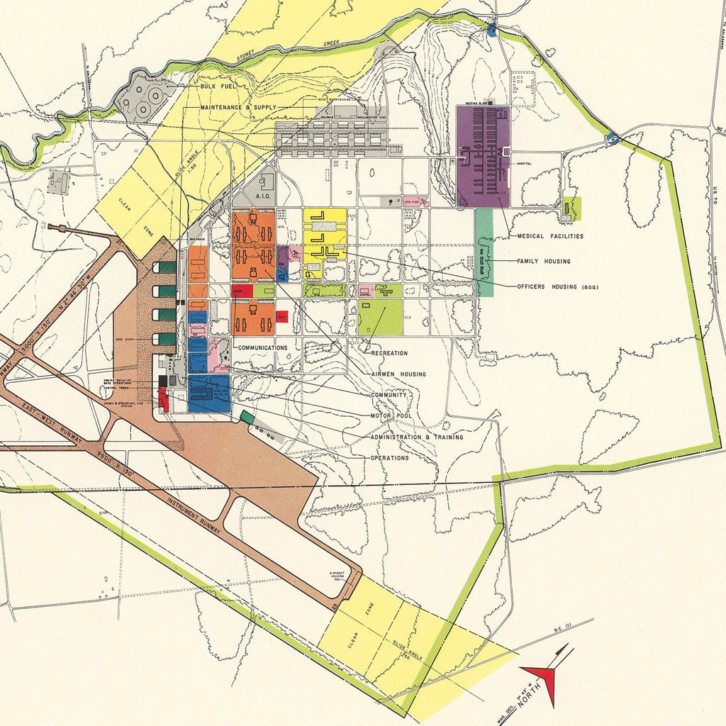 Vintage Map of Seymour - Johnson Air Base, 1953