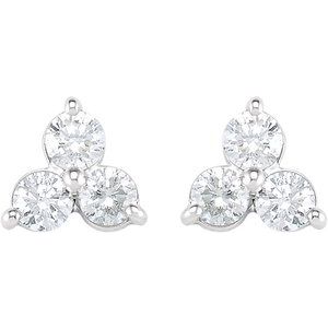14K White Gold 1 CTW Natural Diamond Three-Stone Stud Earrings – image 2
