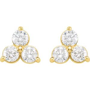 14K Yellow Gold 1 CTW Natural Diamond Three-Stone Stud Earrings – image 2