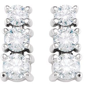 14K White Gold 7/8 CTW Natural Diamond Three-Stone Earrings – image 2