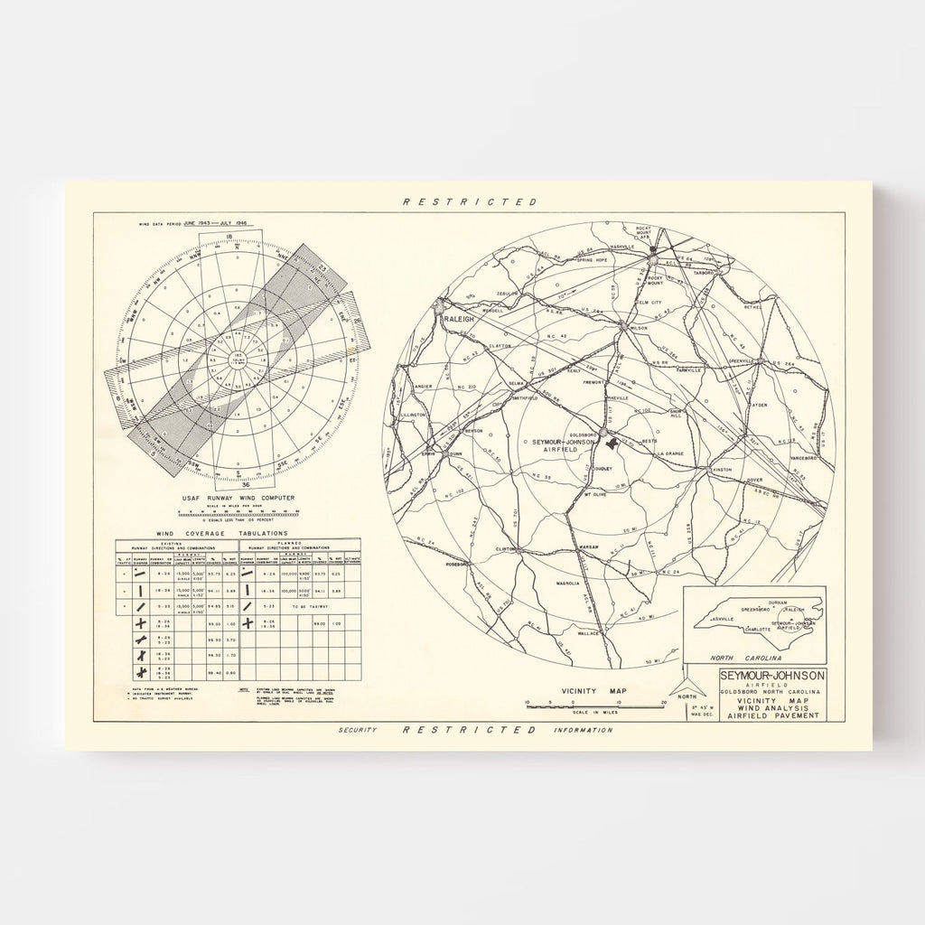 Vintage Map of the Seymour - Johnson Air Base Vicinity, 1953