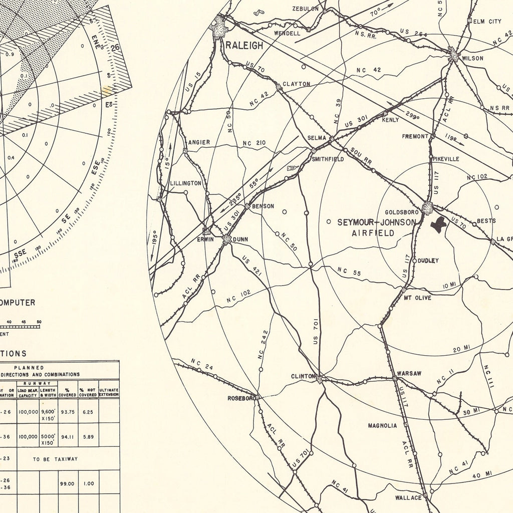 Vintage Map of the Seymour - Johnson Air Base Vicinity, 1953
