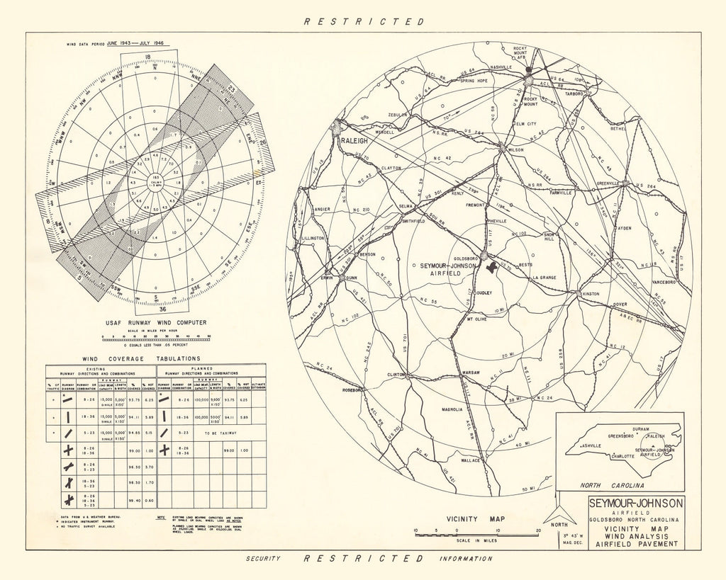 Vintage Map of the Seymour - Johnson Air Base Vicinity, 1953