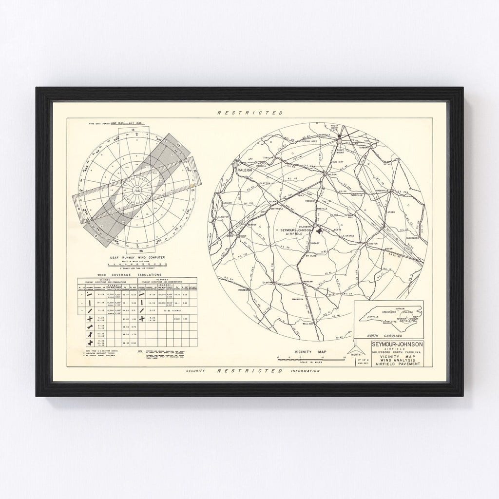 Vintage Map of the Seymour - Johnson Air Base Vicinity, 1953