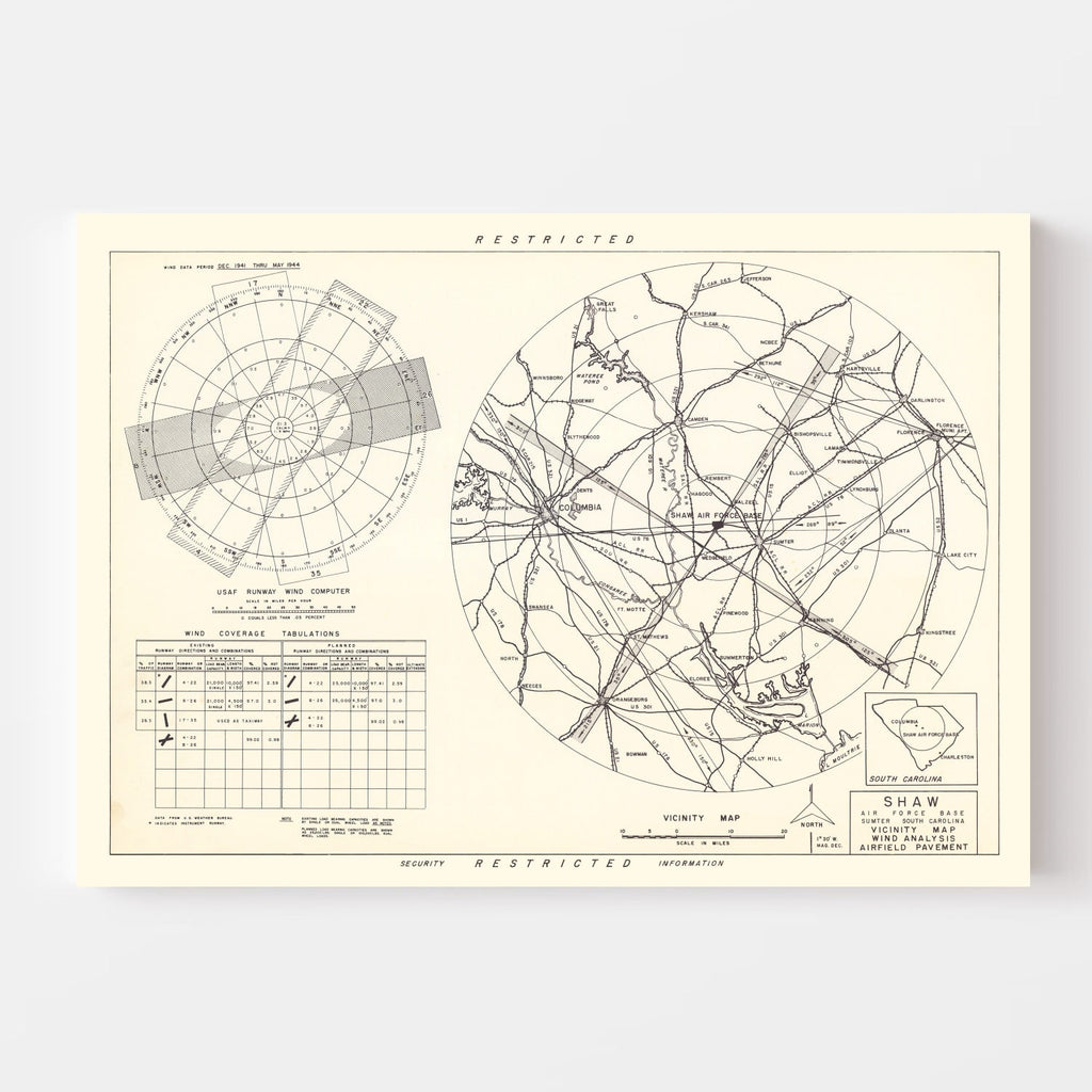 Vintage Map of the Shaw Air Force Base Vicinity, 1953