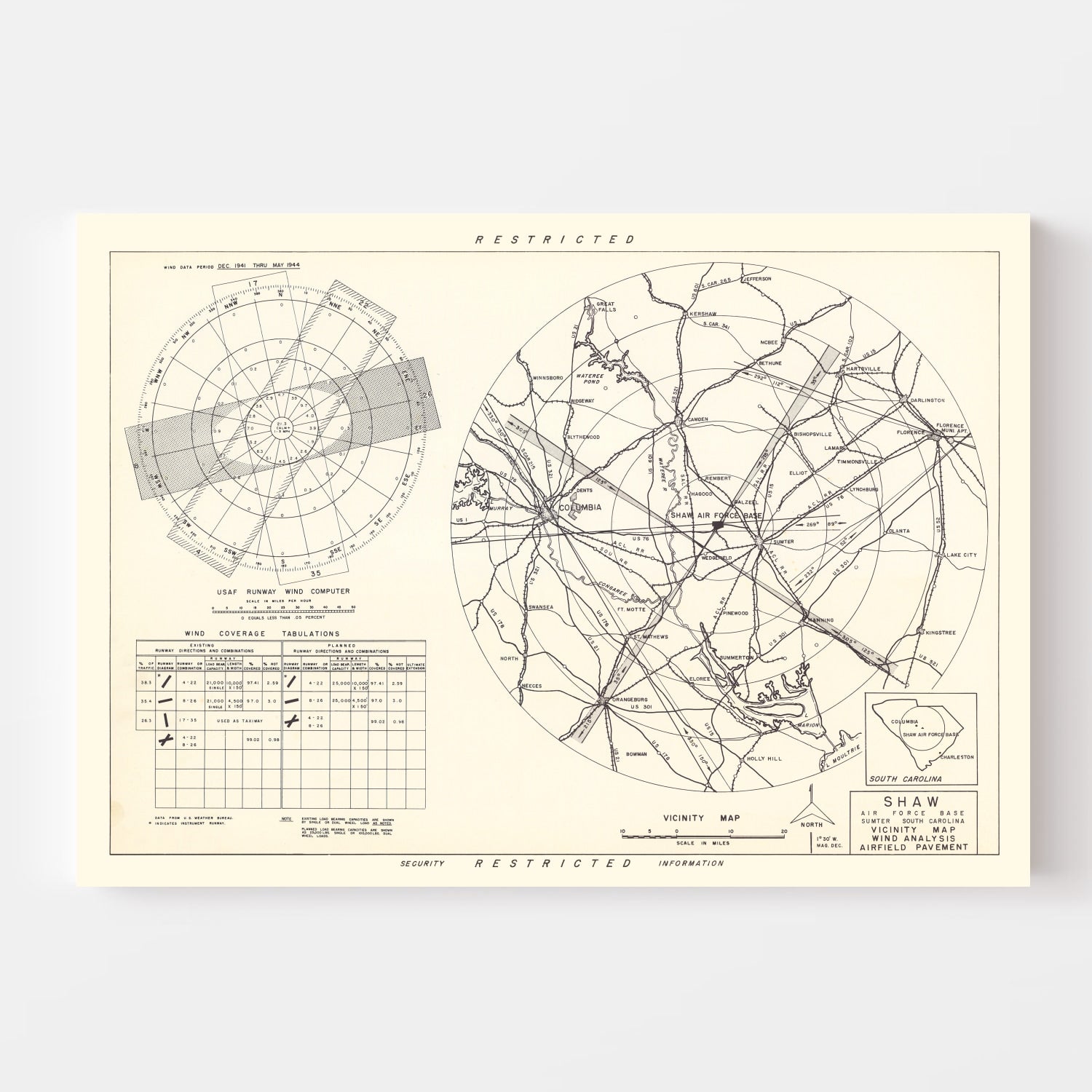 Vintage Map of the Shaw Air Force Base Vicinity, 1953