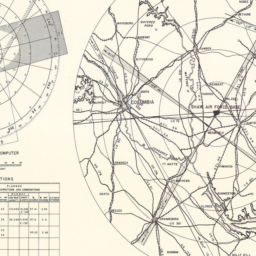 Vintage Map of the Shaw Air Force Base Vicinity, 1953